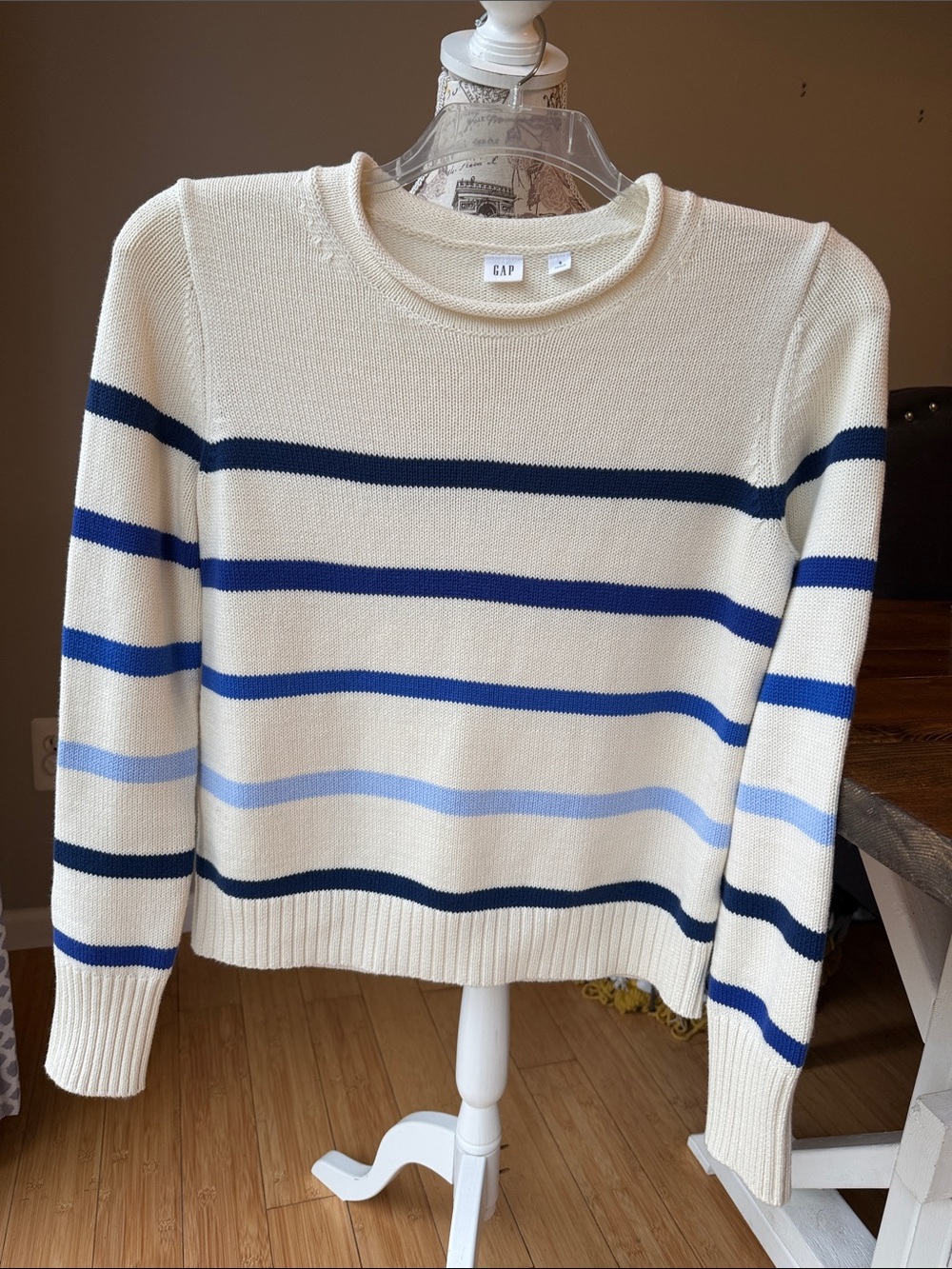 Gap Roll Neck Cotton Blue Stripe Sweater Nautical - Picture 4 of 8